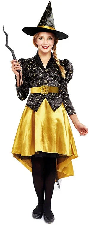 Disfraz de Bruja Dorada Premium para Niña Brujas Partilandia